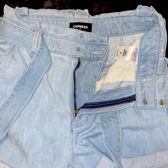 Express Super High Waisted Paperbag Tie Jean Shorts - Picture 5 of 8
